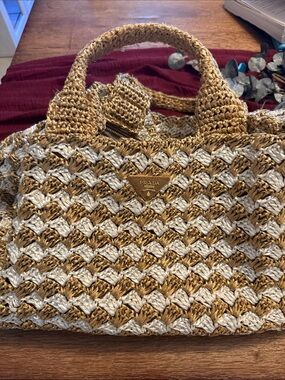 Prada Gold and Cream Woven Tote